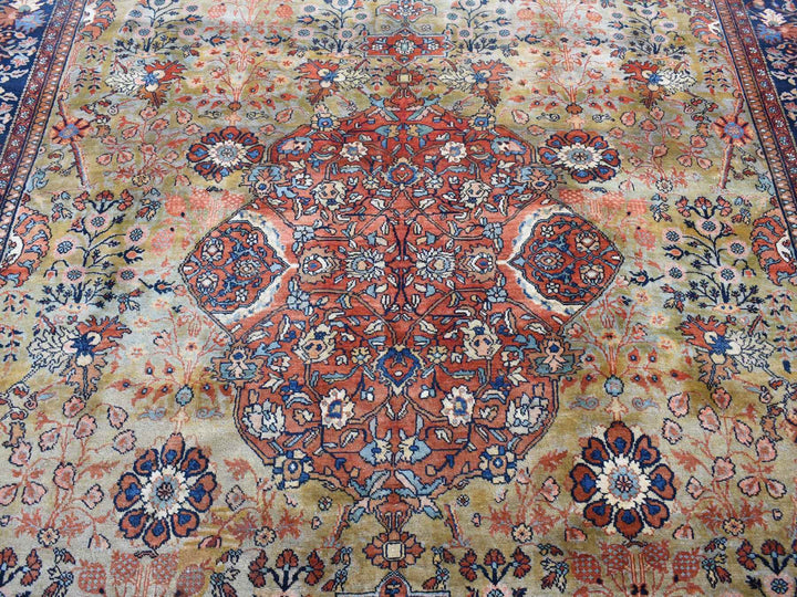 8'4" x 11'6" Vintage Hand Knotted Green Worn Wool Rectangle Oriental Rug - MOA10287480