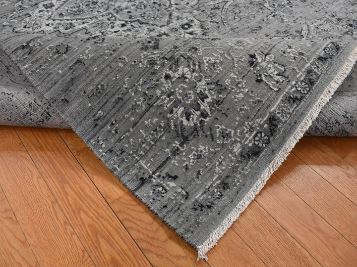 6'0" x 9'0" New Hand Knotted Grey Wool & Silk Rectangle Oriental Rug - MOA10287509