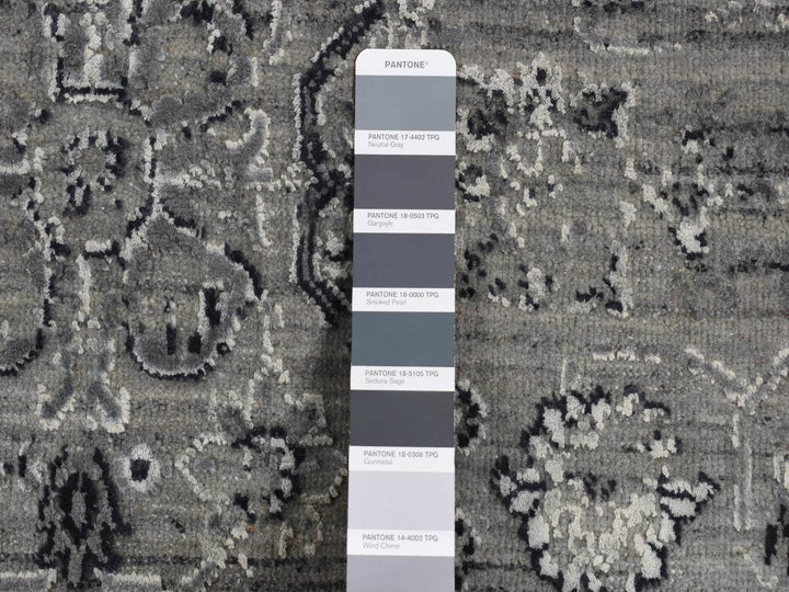 6'0" x 9'0" New Hand Knotted Grey Wool & Silk Rectangle Oriental Rug - MOA10287509