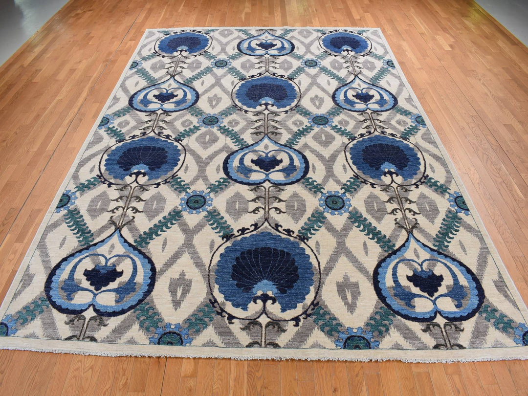 10'0" x 13'9" New Hand Knotted Ivory Wool Rectangle Oriental Rug - MOA10287511