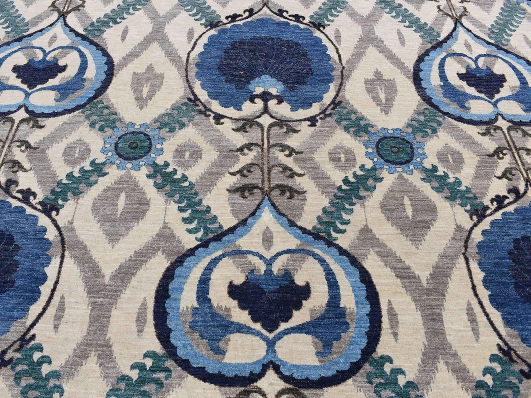 10'0" x 13'9" New Hand Knotted Ivory Wool Rectangle Oriental Rug - MOA10287511