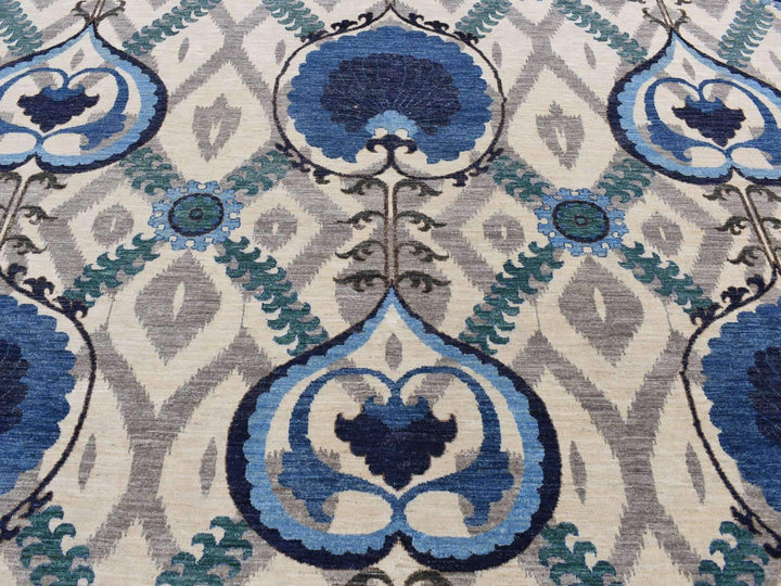10'0" x 13'9" New Hand Knotted Ivory Wool Rectangle Oriental Rug - MOA10287511