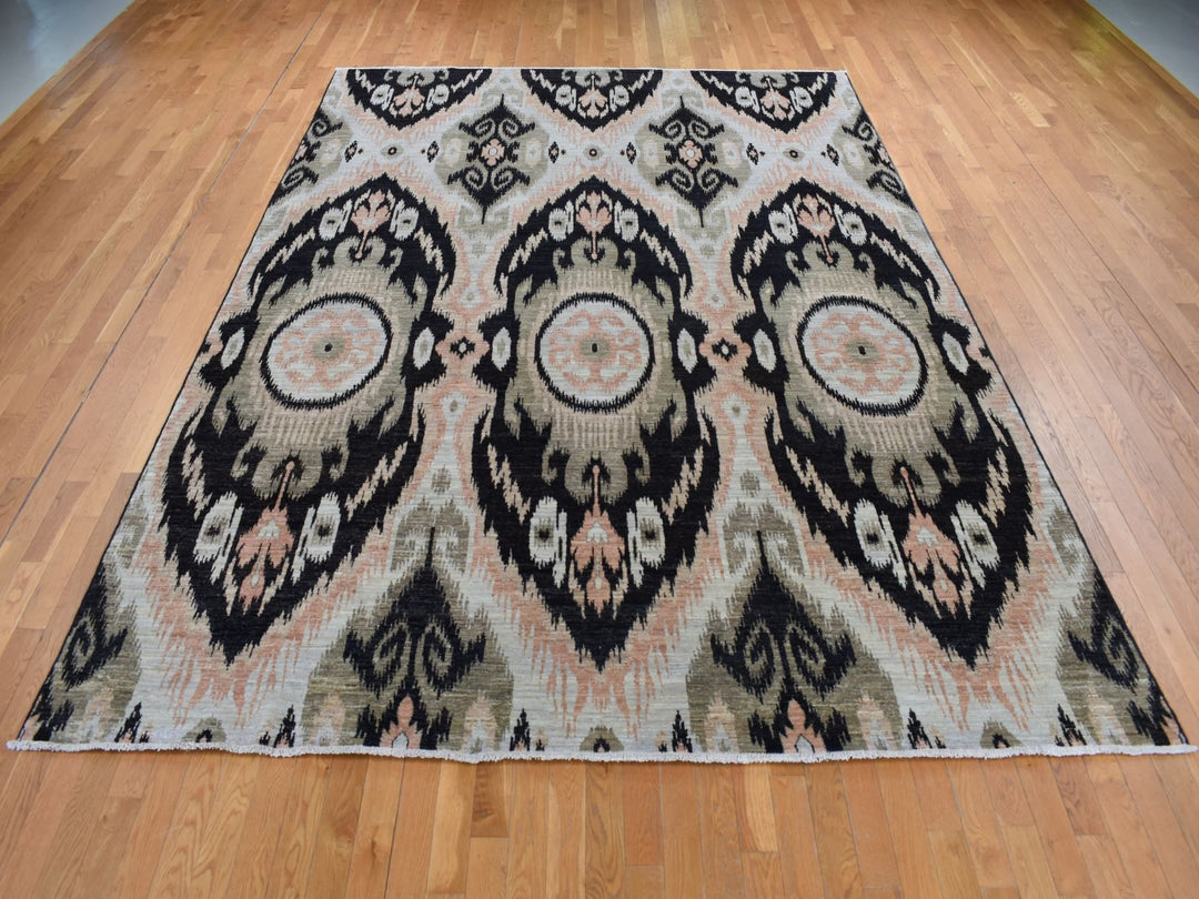 9'1" x 13'0" New Hand Knotted Black Wool Rectangle Oriental Rug - MOA10287513