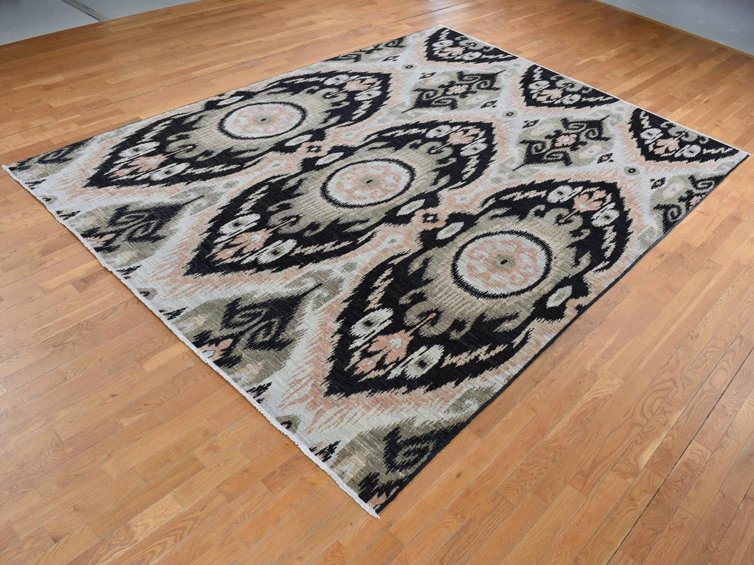 9'1" x 13'0" New Hand Knotted Black Wool Rectangle Oriental Rug - MOA10287513