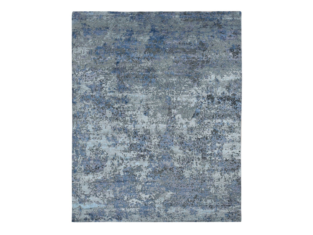 7'10" x 9'9" New Hand Knotted Grey Wool & Silk Rectangle Oriental Rug - MOA10287515