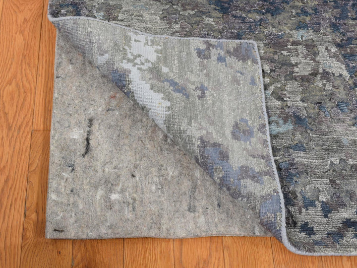 7'10" x 9'9" New Hand Knotted Grey Wool & Silk Rectangle Oriental Rug - MOA10287515