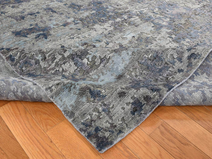 7'10" x 9'9" New Hand Knotted Grey Wool & Silk Rectangle Oriental Rug - MOA10287515