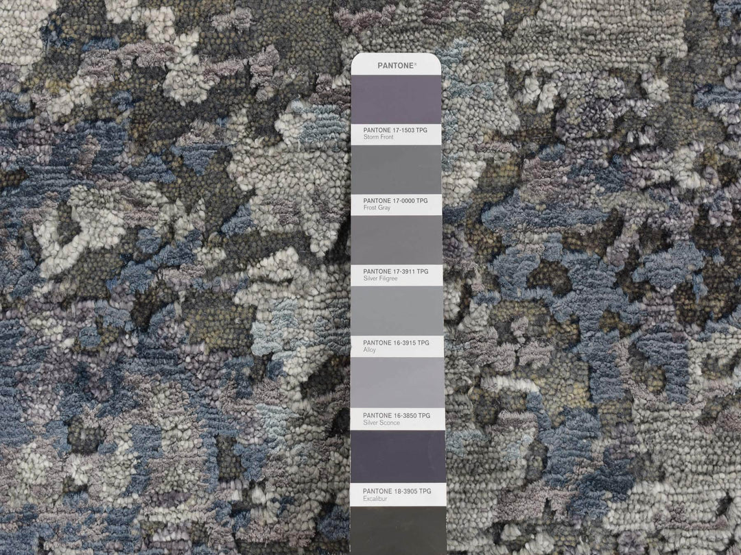 7'10" x 9'9" New Hand Knotted Grey Wool & Silk Rectangle Oriental Rug - MOA10287515