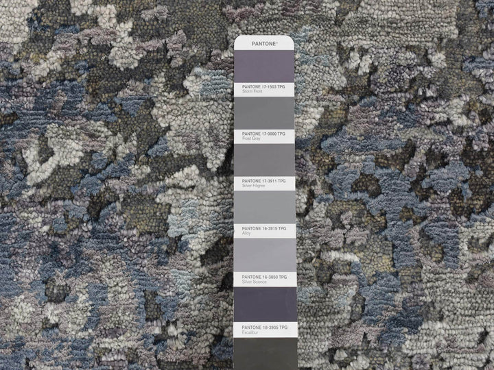 7'10" x 9'9" New Hand Knotted Grey Wool & Silk Rectangle Oriental Rug - MOA10287515