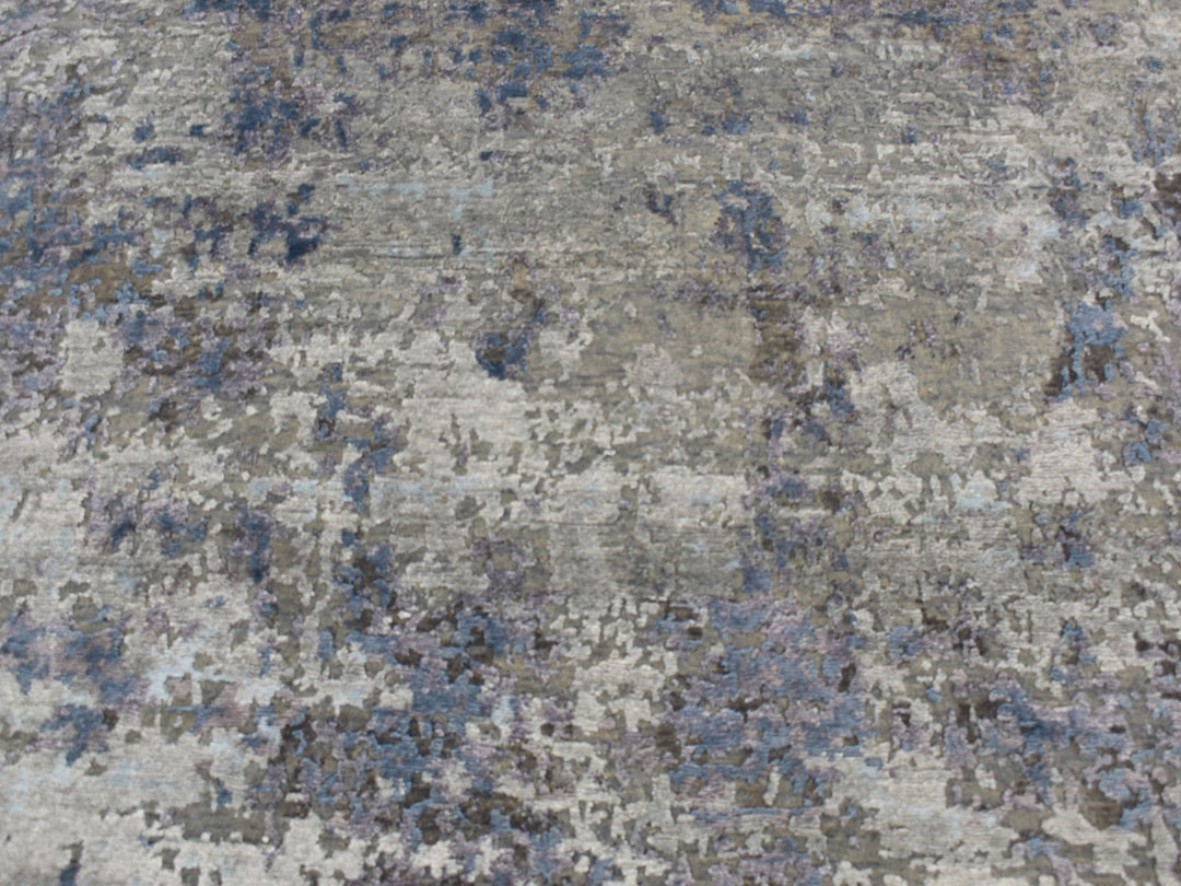 7'10" x 9'9" New Hand Knotted Grey Wool & Silk Rectangle Oriental Rug - MOA10287515