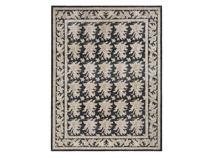 9'1" x 12'4" New Hand Knotted Black Wool Rectangle Oriental Rug - MOA10287517