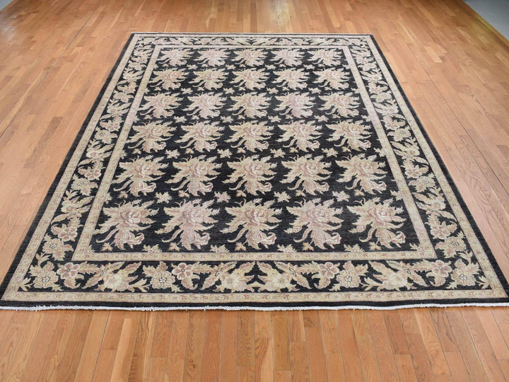 9'1" x 12'4" New Hand Knotted Black Wool Rectangle Oriental Rug - MOA10287517