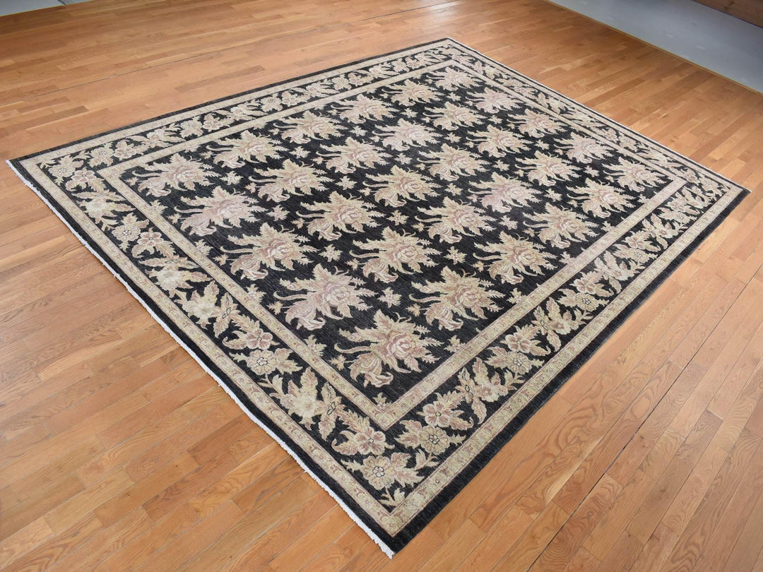 9'1" x 12'4" New Hand Knotted Black Wool Rectangle Oriental Rug - MOA10287517