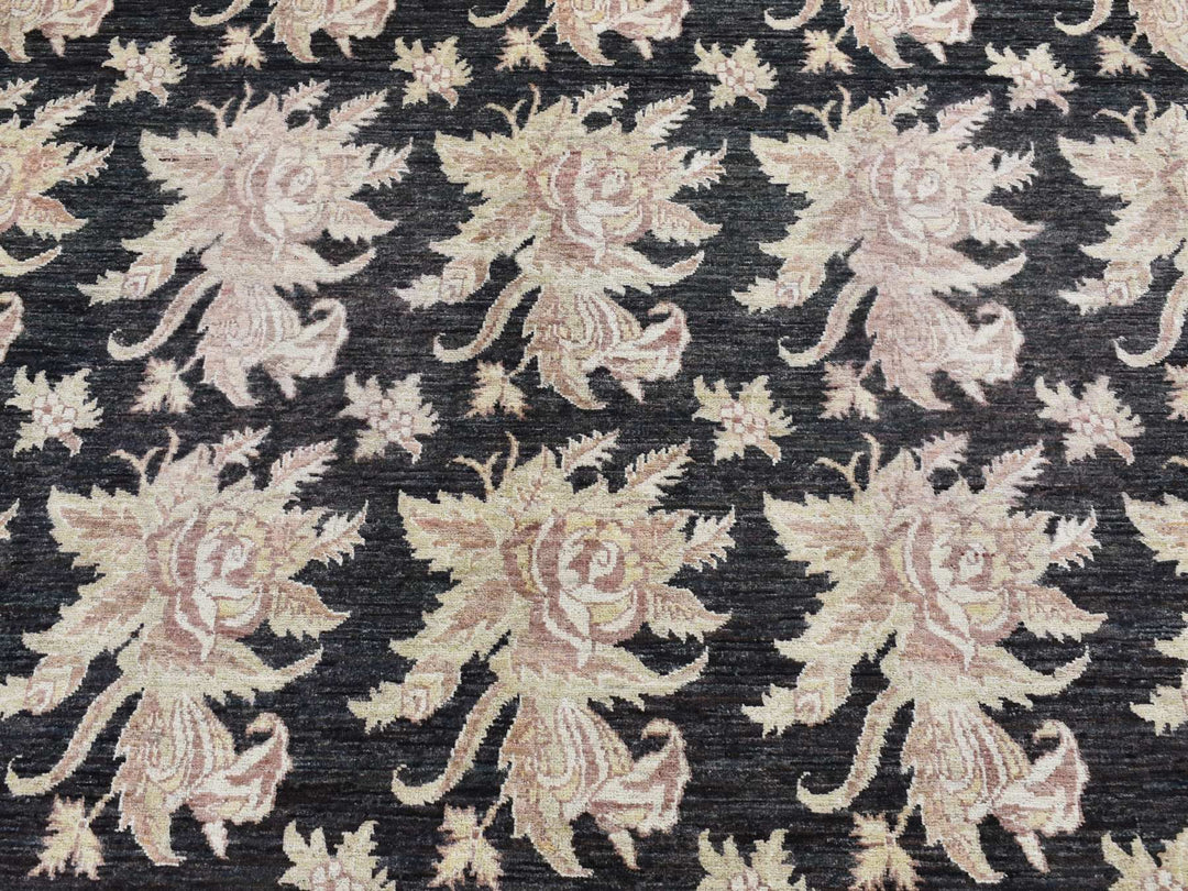 9'1" x 12'4" New Hand Knotted Black Wool Rectangle Oriental Rug - MOA10287517