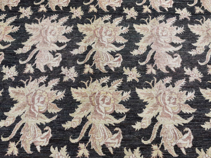 9'1" x 12'4" New Hand Knotted Black Wool Rectangle Oriental Rug - MOA10287517