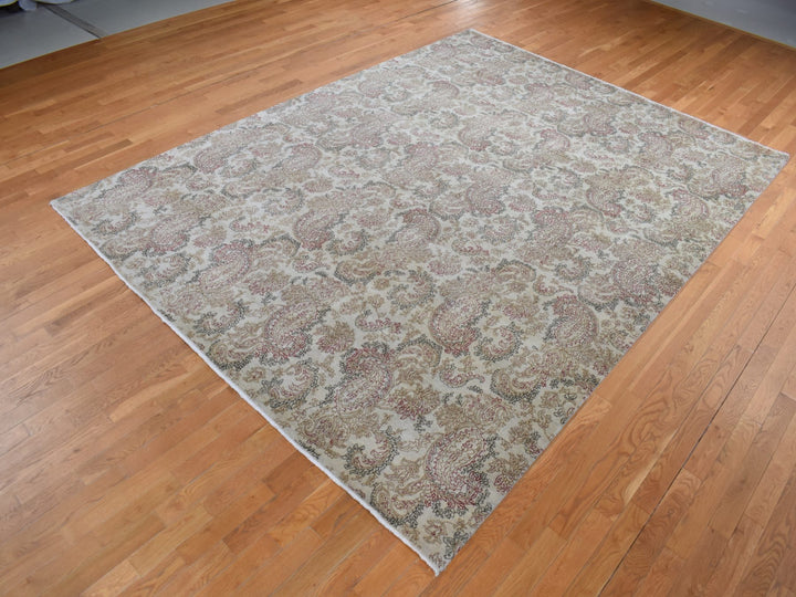 9'1" x 12'3" New Hand Knotted Grey Wool Rectangle Oriental Rug - MOA10287519