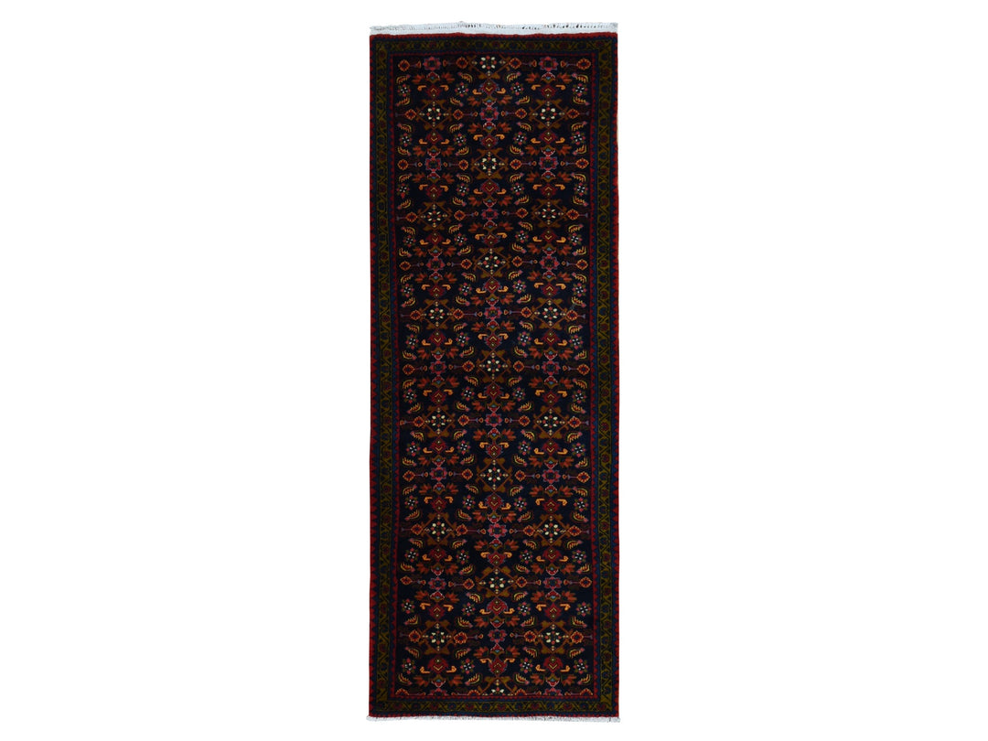 3'9" x 9'7" Vintage Hand Knotted Blue Wool Runner Oriental Rug - MOA10287523