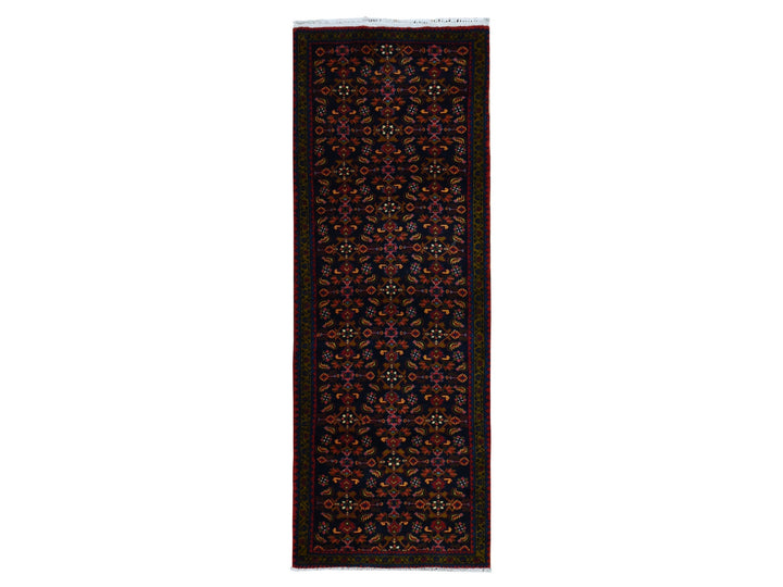 3'9" x 9'7" Vintage Hand Knotted Blue Wool Runner Oriental Rug - MOA10287523