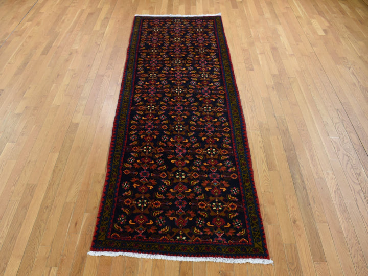 3'9" x 9'7" Vintage Hand Knotted Blue Wool Runner Oriental Rug - MOA10287523