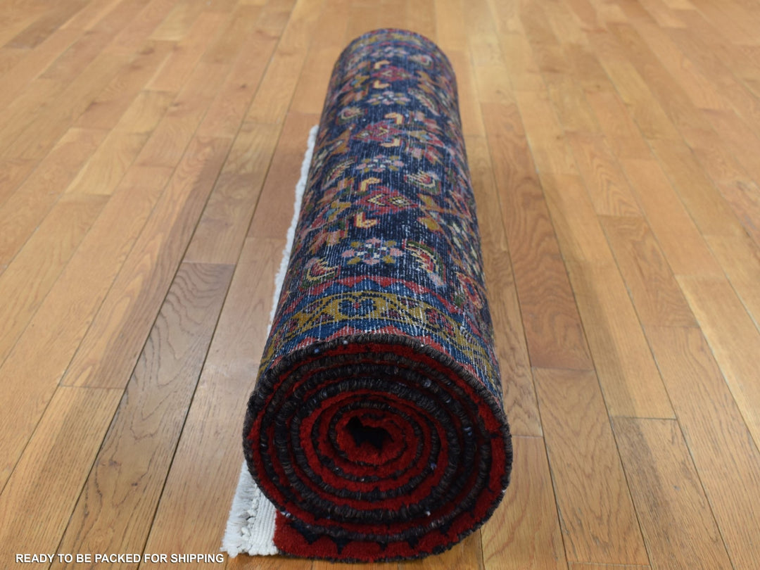 3'9" x 9'7" Vintage Hand Knotted Blue Wool Runner Oriental Rug - MOA10287523