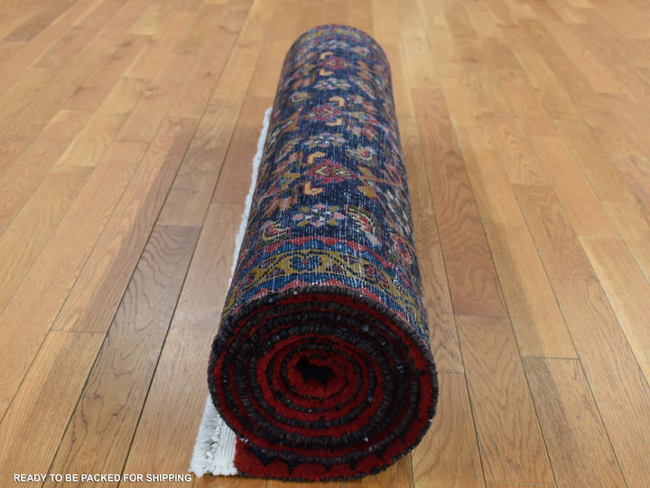 3'9" x 9'7" Vintage Hand Knotted Blue Wool Runner Oriental Rug - MOA10287523