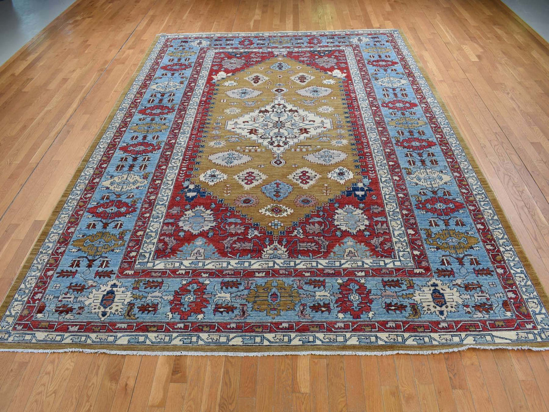 9'10" x 13'10" New Hand Knotted Green Wool Rectangle Oriental Rug - MOA10287536