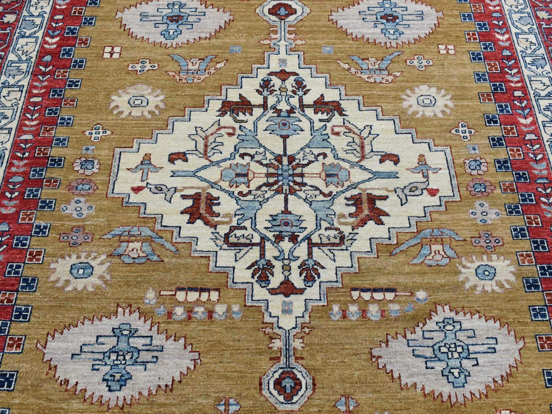 9'10" x 13'10" New Hand Knotted Green Wool Rectangle Oriental Rug - MOA10287536