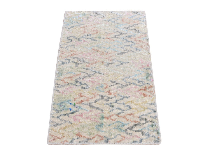 1'2" x 2'0" New Hand Knotted Ivory Wool Rectangle Oriental Rug - MOA10287543