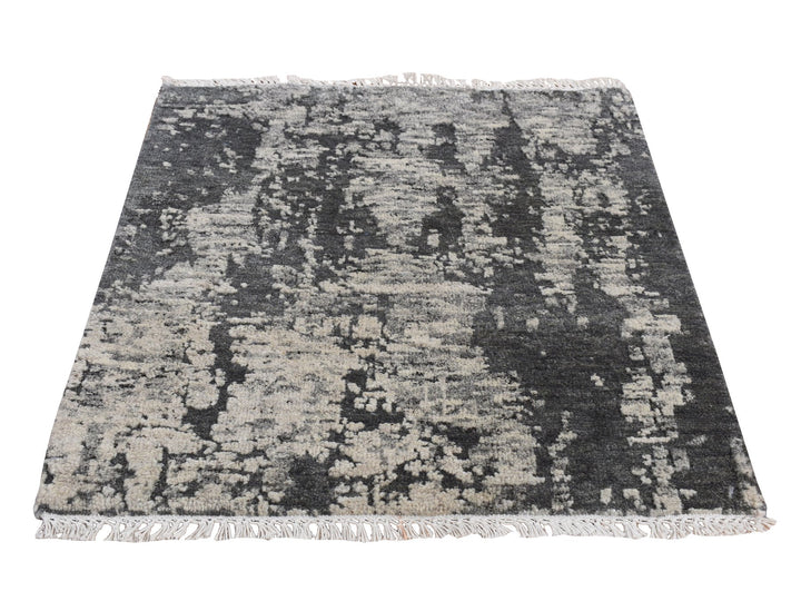 2'0" x 2'0" New Hand Knotted Black Wool Rectangle Oriental Rug - MOA10287546