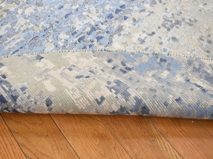 8'10" x 8'10" New Hand Knotted Blue Wool & Silk Round Oriental Rug - MOA10287568
