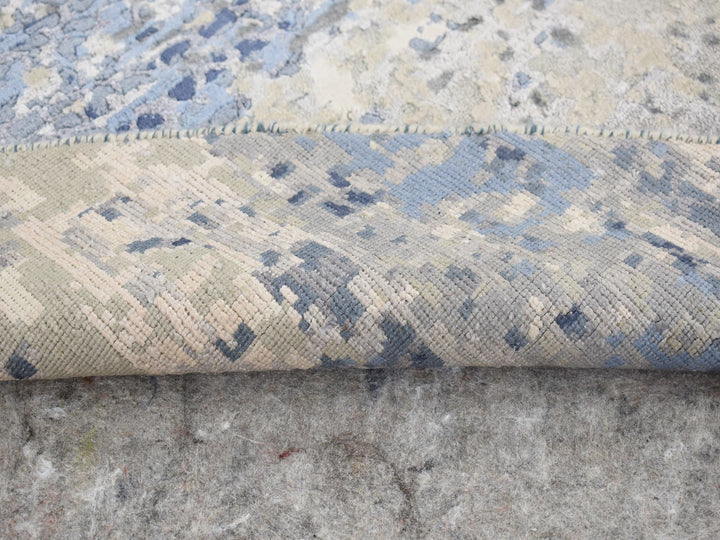 8'10" x 8'10" New Hand Knotted Blue Wool & Silk Round Oriental Rug - MOA10287568