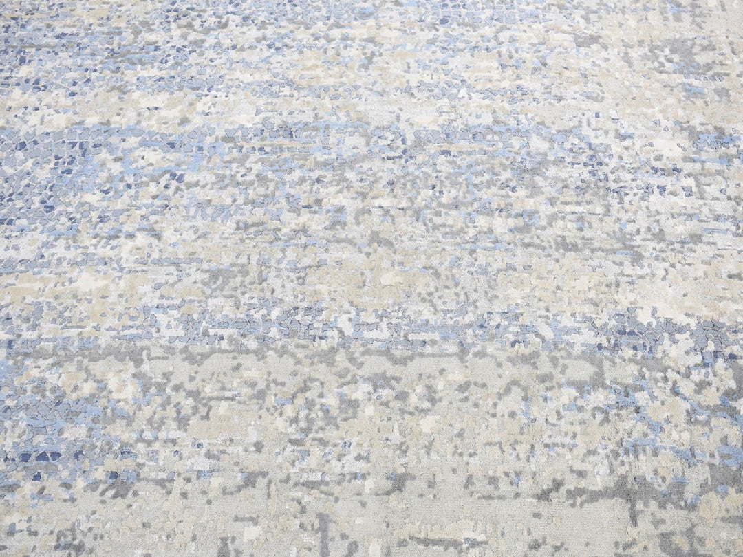 8'10" x 8'10" New Hand Knotted Blue Wool & Silk Round Oriental Rug - MOA10287568