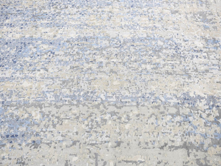 8'10" x 8'10" New Hand Knotted Blue Wool & Silk Round Oriental Rug - MOA10287568