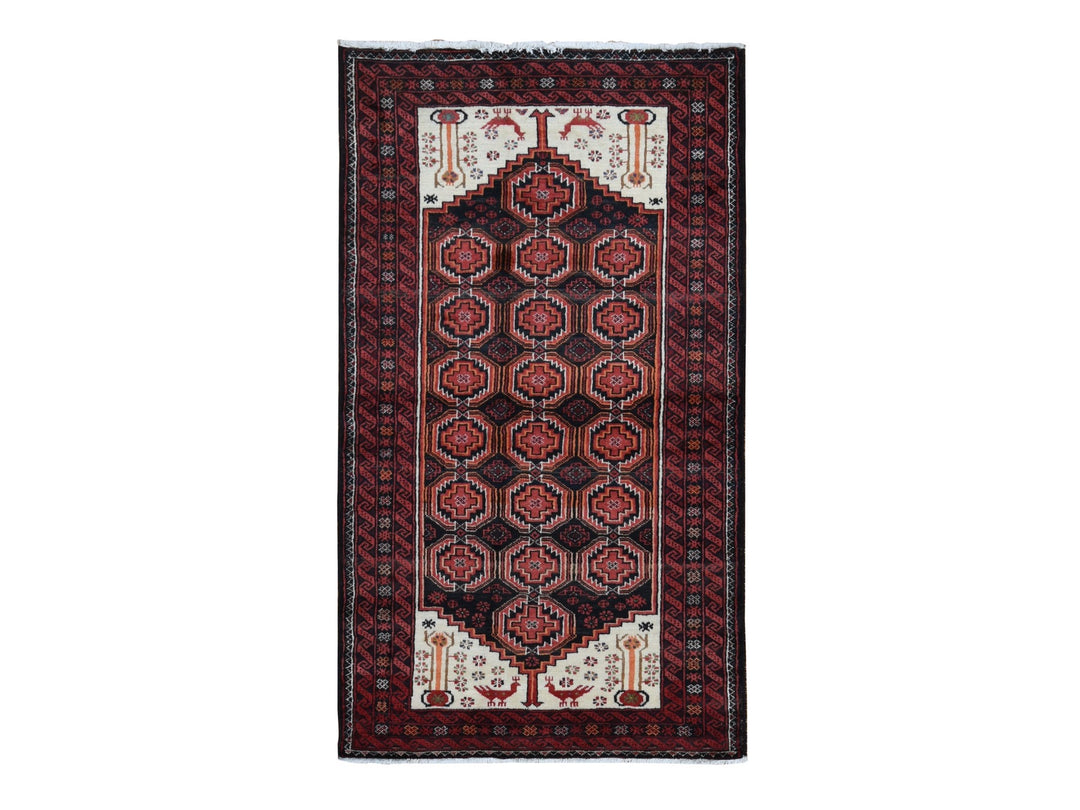 3'10" x 7'1" Vintage Hand Knotted Red Wool Rectangle Oriental Rug - MOA10287572