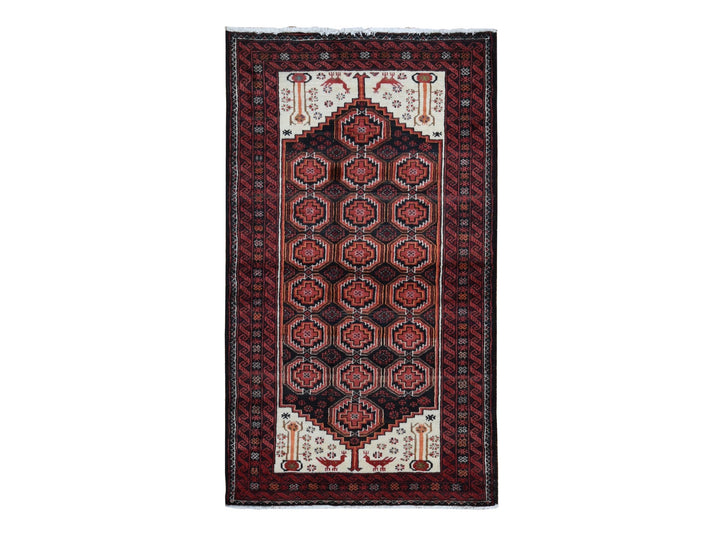 3'10" x 7'1" Vintage Hand Knotted Red Wool Rectangle Oriental Rug - MOA10287572