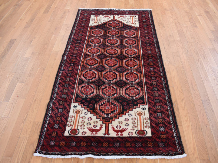 3'10" x 7'1" Vintage Hand Knotted Red Wool Rectangle Oriental Rug - MOA10287572