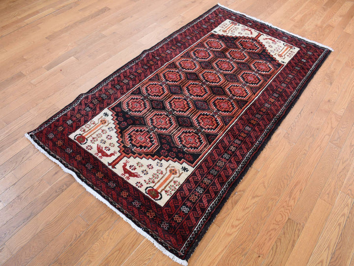 3'10" x 7'1" Vintage Hand Knotted Red Wool Rectangle Oriental Rug - MOA10287572