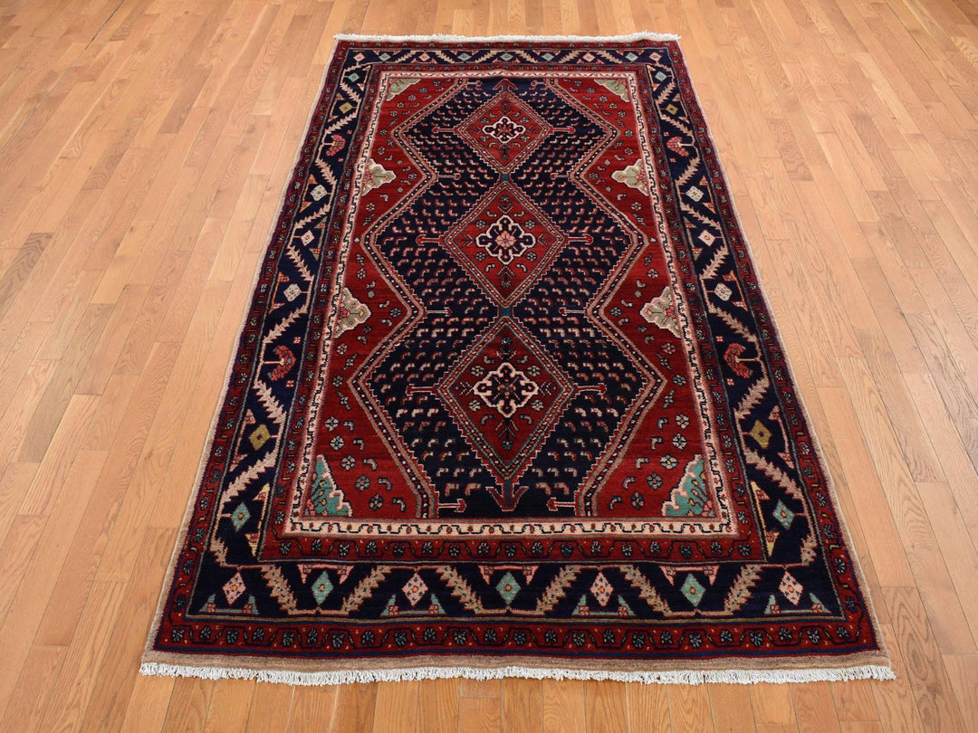 5'1" x 9'7" New Hand Knotted Red Wool Rectangle Oriental Rug - MOA10287575