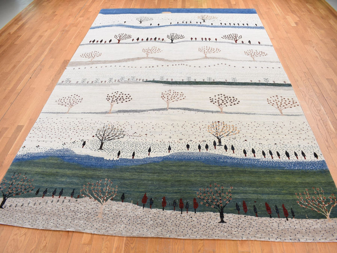 9'9" x 14'0" New Hand Knotted Ivory Wool Rectangle Oriental Rug - MOA10287579