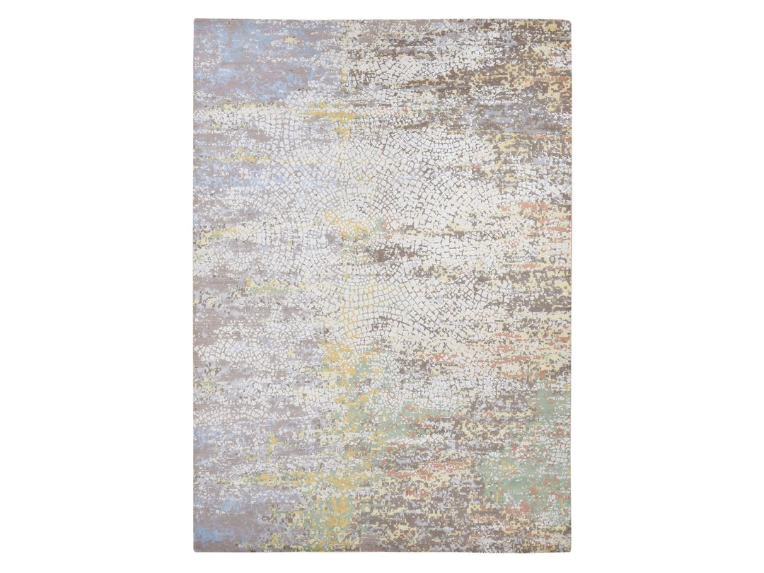 10'0" x 14'1" New Hand Knotted Grey Wool & Pure Silk Rectangle Oriental Rug - MOA10287581