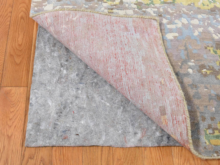 10'0" x 14'1" New Hand Knotted Grey Wool & Pure Silk Rectangle Oriental Rug - MOA10287581