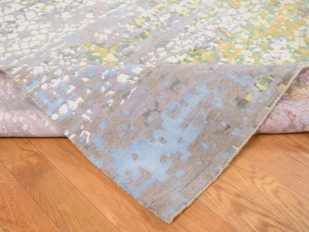 10'0" x 14'1" New Hand Knotted Grey Wool & Pure Silk Rectangle Oriental Rug - MOA10287581