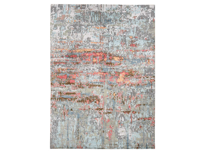 9'10" x 13'8" New Hand Knotted Grey Wool & Silk Rectangle Oriental Rug - MOA10287583