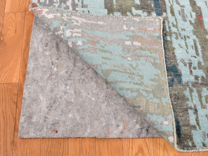 9'10" x 13'8" New Hand Knotted Grey Wool & Silk Rectangle Oriental Rug - MOA10287583