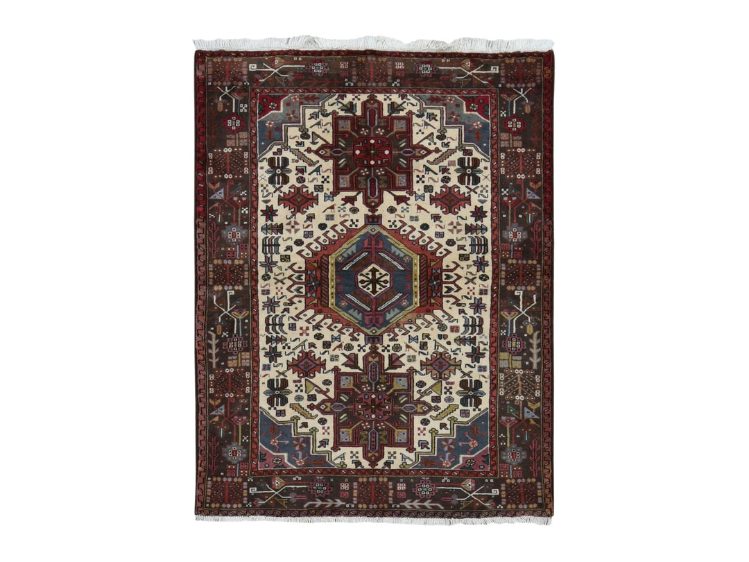 5'1" x 6'7" New Hand Knotted Ivory Wool Rectangle Oriental Rug - MOA10287585