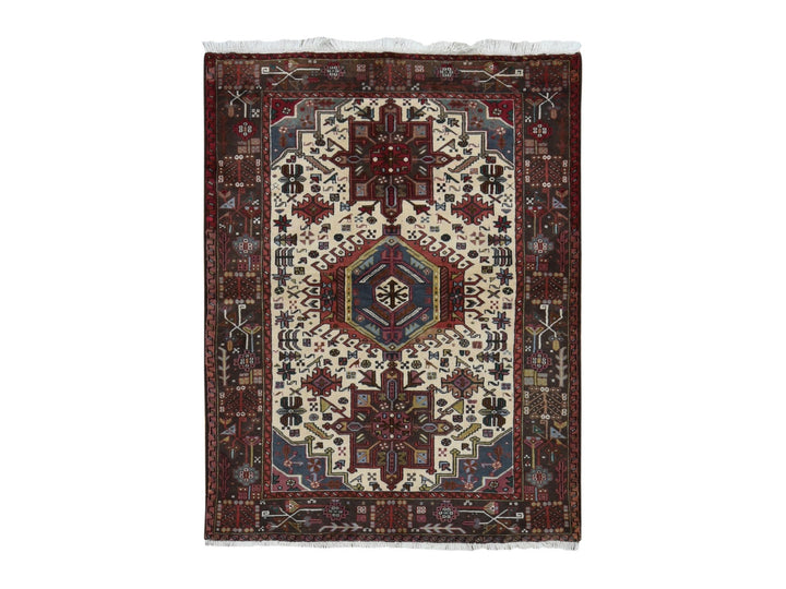 5'1" x 6'7" New Hand Knotted Ivory Wool Rectangle Oriental Rug - MOA10287585