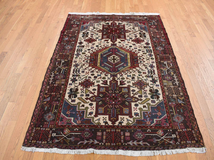 5'1" x 6'7" New Hand Knotted Ivory Wool Rectangle Oriental Rug - MOA10287585