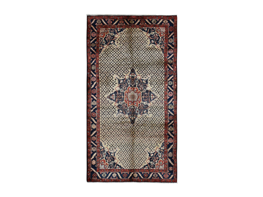 5'2" x 9'8" Vintage Hand Knotted Beige Wool Rectangle Oriental Rug - MOA10287590