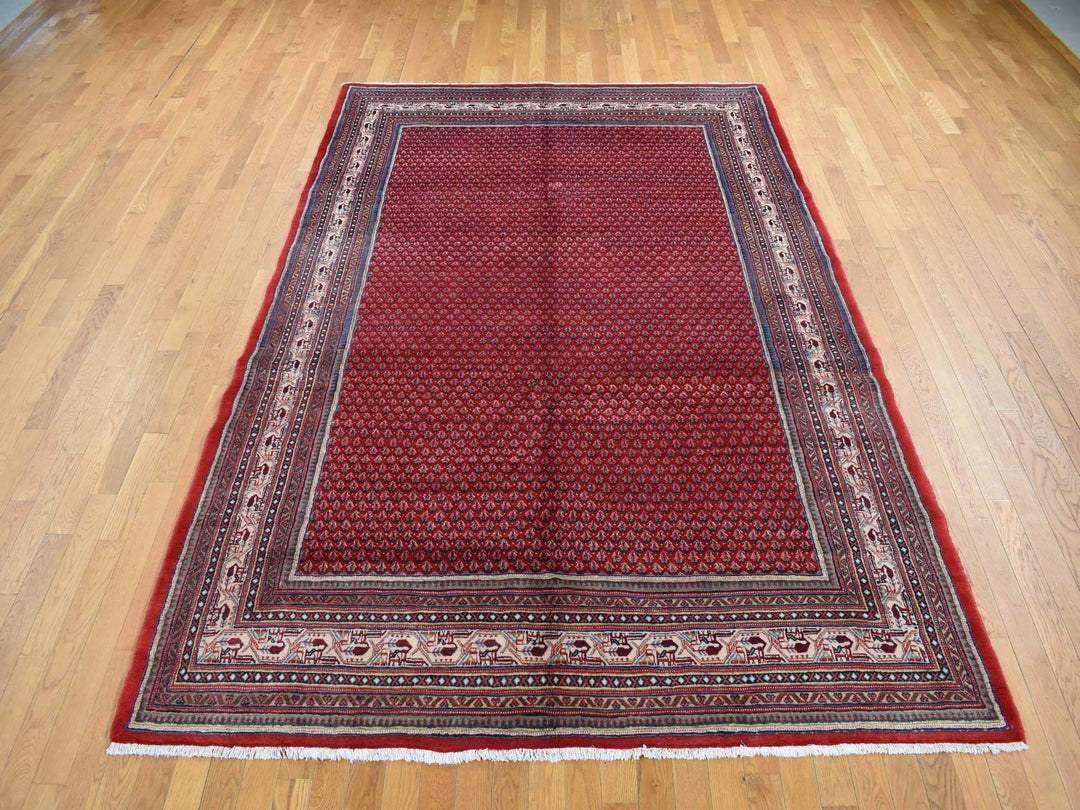 7'1" x 10'8" New Hand Knotted Red Wool Rectangle Oriental Rug - MOA10287597
