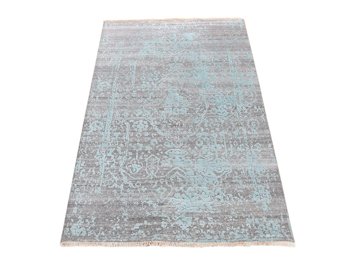 3'0" x 4'10" New Hand Knotted Green Wool & Silk Rectangle Oriental Rug - MOA10287602